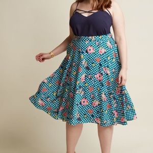 ModCloth Turquoise Floral Polka Dot Skirt 3X
